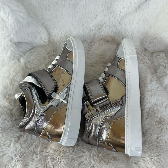 NEW Zadig & Voltaire Silver Gold Mid Top Flash Vintage Metallic Mix Sneakers 6.5 - Picture 9 of 12